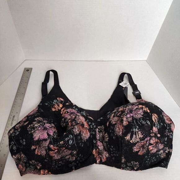 44DD Lace Wireless Bra Lingerie Boudior Lightly Lined Lace Back Smoothing Floral - Picture 2 of 7